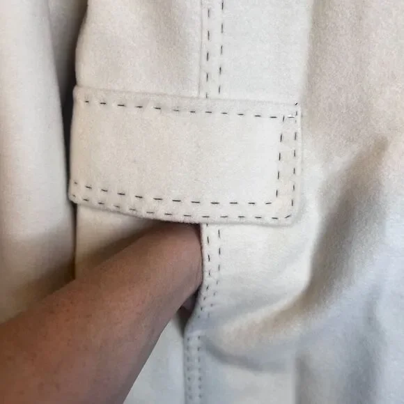Marvin Richards Ivory 100% Pure Wool Trench Coat Topstitched Classic Maxi Size 6 - Picture 6 of 13
